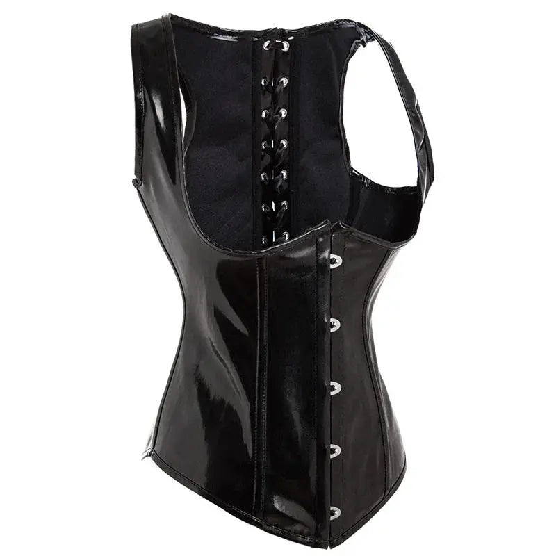 Black PVC Underbust Corset Wetlook Bustier Steampunk
