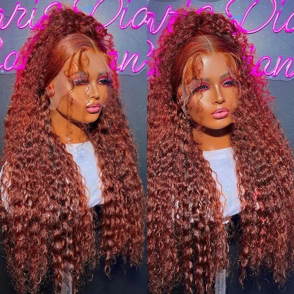 250 Density Reddish Brown Kinky Curly Lace Front Wig