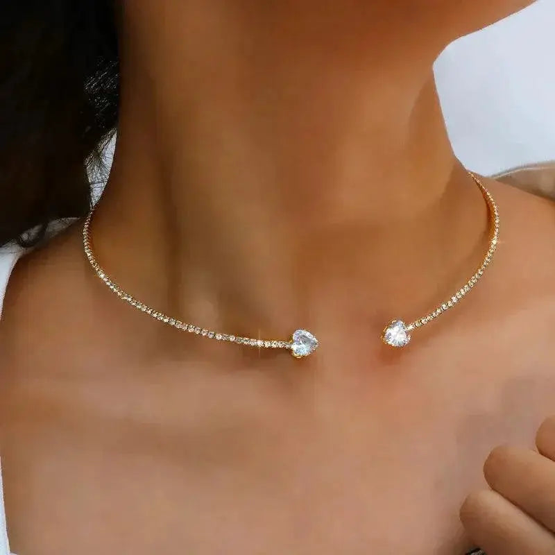 Rhinestone Heart Choker Necklace Neo Gothic Collar