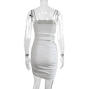 Women White Spaghetti Strap Backless Bodycon Mini Dress For Party Nightclub Slim