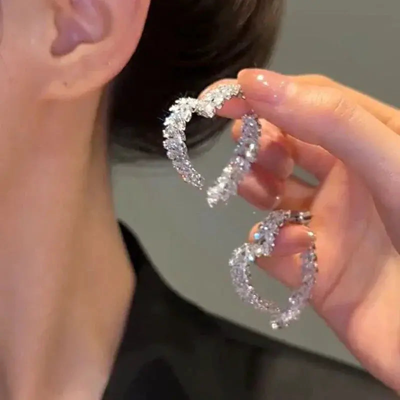 Luxurious Shiny Zircon Wheat Leaf Earrings Jewelry for Women