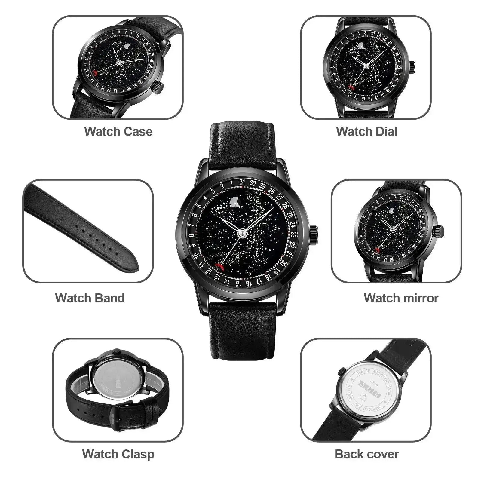 SKMEI Moon Phase Leather Wristwatch Elegant Timepiece Design