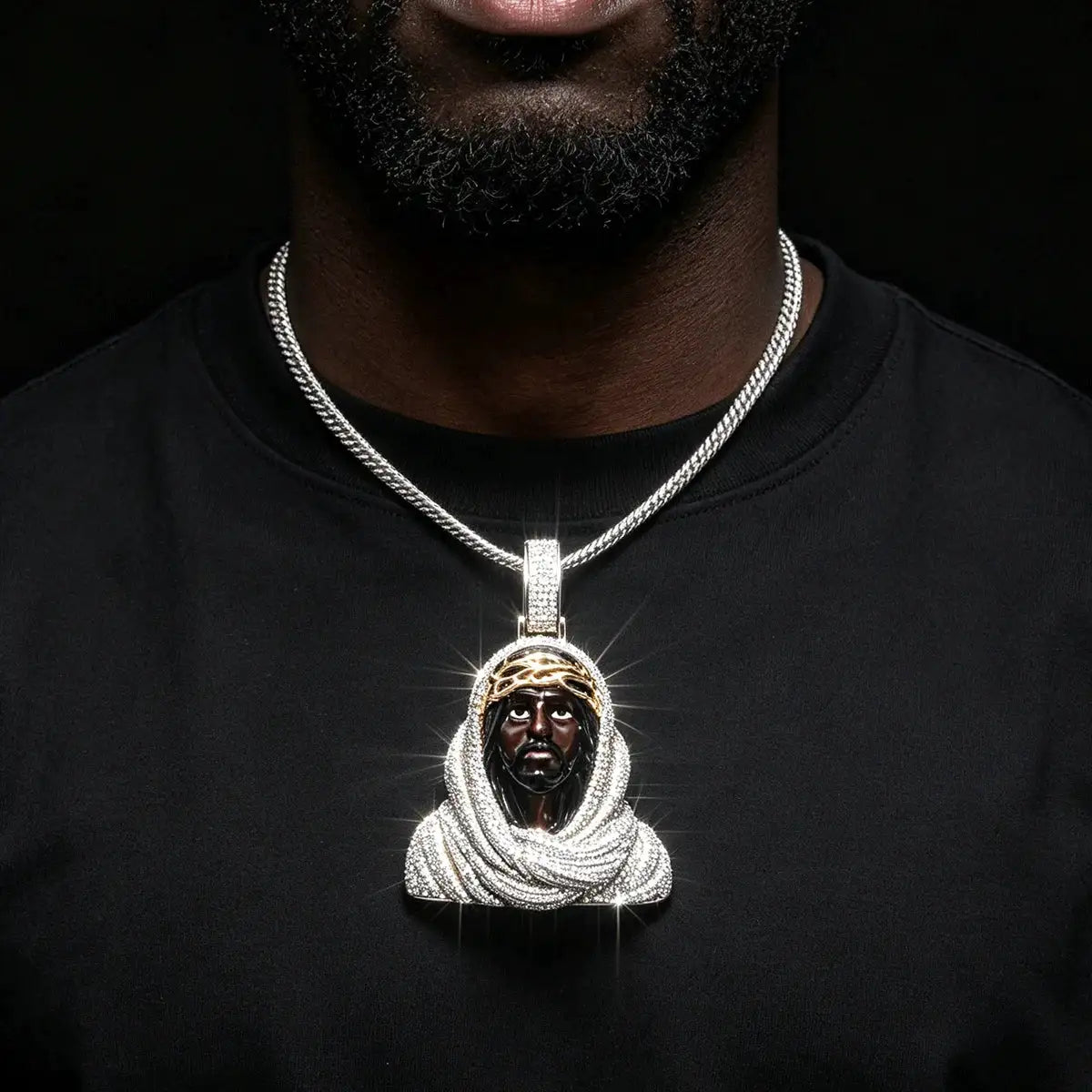 Gold Plated Iced Out Black Jesus Pendant Fine Jewelry Gifts — product view 4