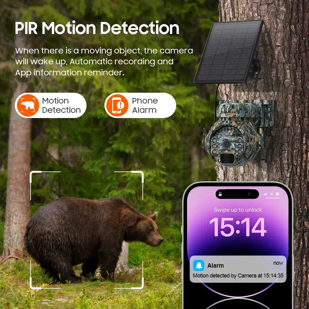 SHIWOJIA 3MP 4G Solar Cameras Wireless 360 Degree PTZ