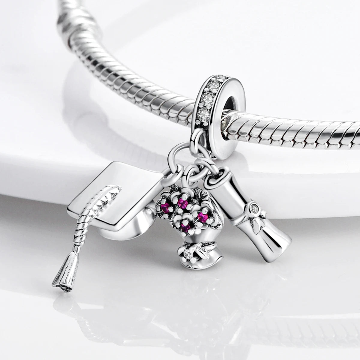 Silver Plated Charm Graduation Campus