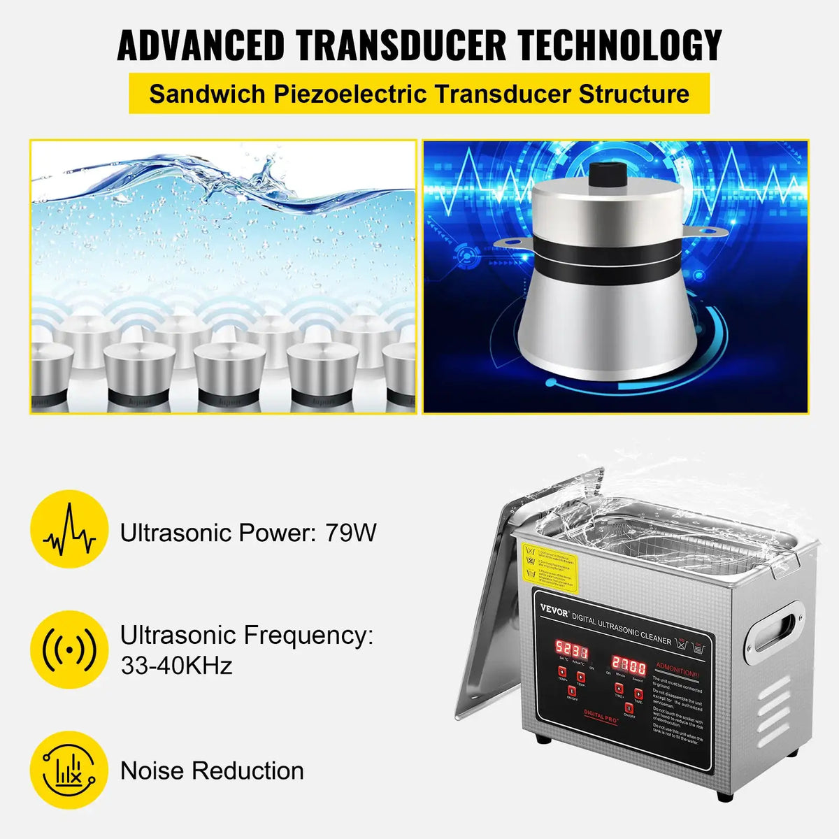 SucceBuy Ultrasonic Cleaner Stainless Steel Portable Cleaning Washing — product view 3