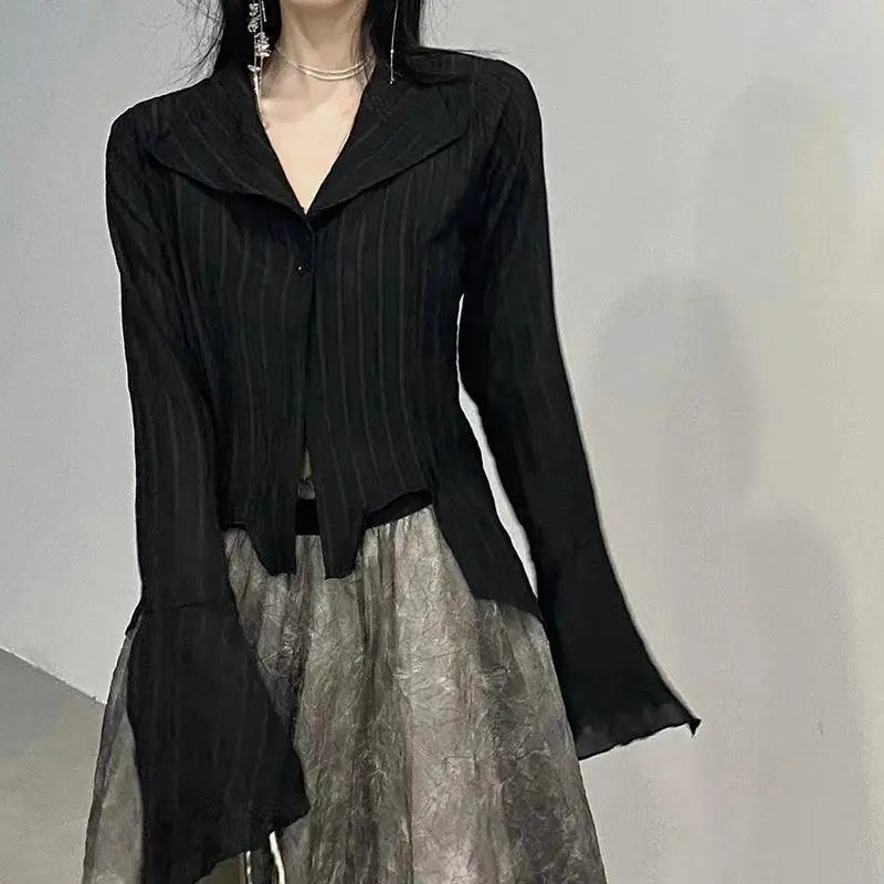 Korean Gothic Black Shirt Dark Academia Style For Women