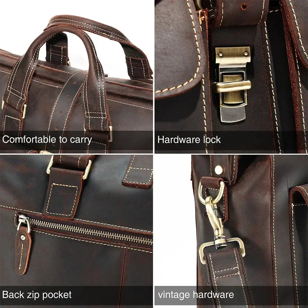Classic Vintage Leather Briefcase for Men 15 Inch Bag - OurLum.com
