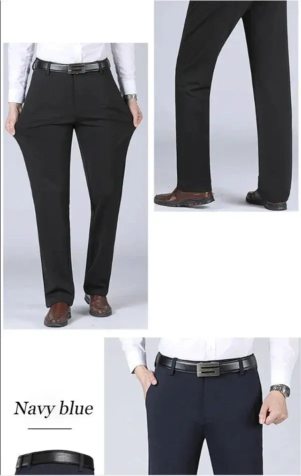 Mens Business Casual Summer Trousers Elastic Straight Pants - OurLum.com