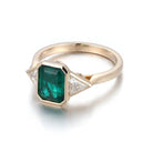 Sterling Silver Silver Gold Lab Grown Emerald Ring