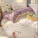 Cute Bear Pink Flower Bedding Set Soft Washed Cotton Quilt Cover