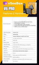 2026 Vseebox V6 Pro Android 14 TV Box 8K HDR 4GB RAM 32GB Storage with WiFi 6 and Gigabit LAN Upgraded from V5 Pro