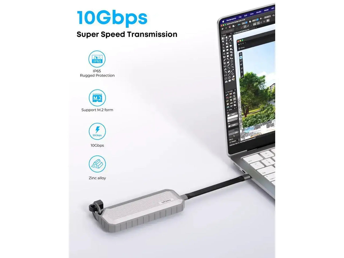 Nusyn NSE35 M.2 NVMe & SATA SSD Enclosure, USB-C 3.2 Gen2 10Gbps, IP65 Waterproof Dustproof Zinc Alloy Case, Supports M Key/B+M Key PCIe 3.0/NGFF 2230/2242/2260