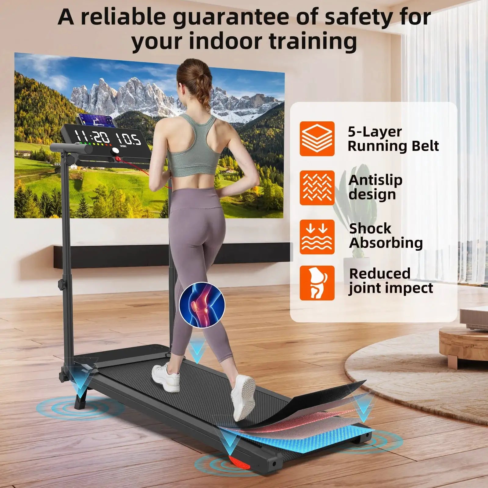 Armrest Telescopic Walking Pad, Under Desk Portable Treadmill with Lights Big LED Display Walking Jogging for Office Home Use
