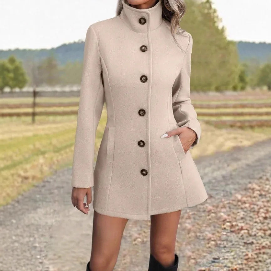 Long Stand Collar Patchwork Coat
