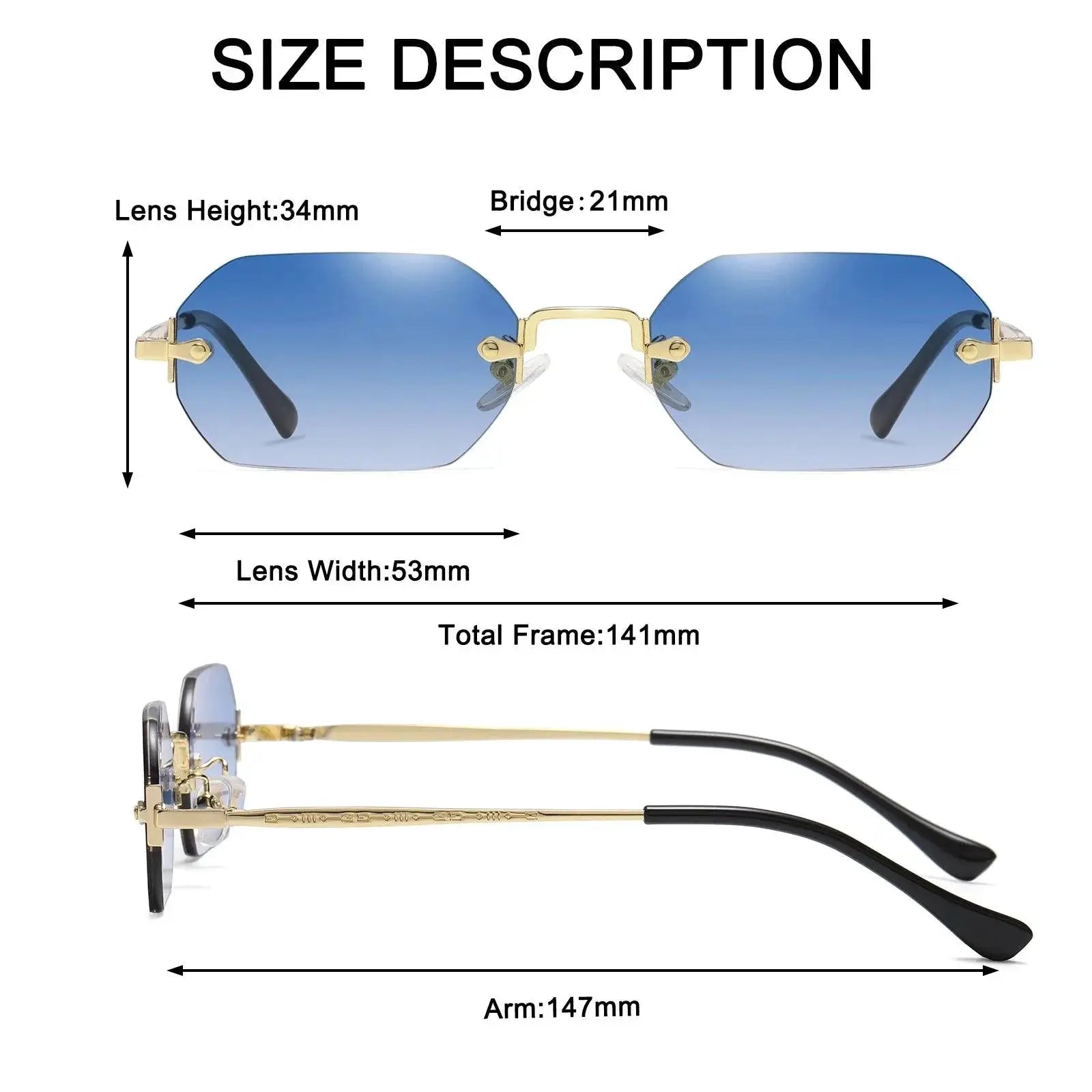 Unisex Rimless Rectangle Sunglasses UV400 Protection - OurLum.com