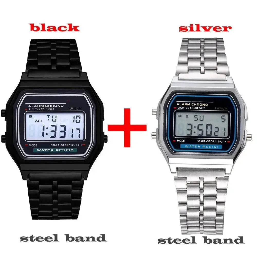 Gold Stainless Steel LED Mens Watch Modern Stylish Timepiece