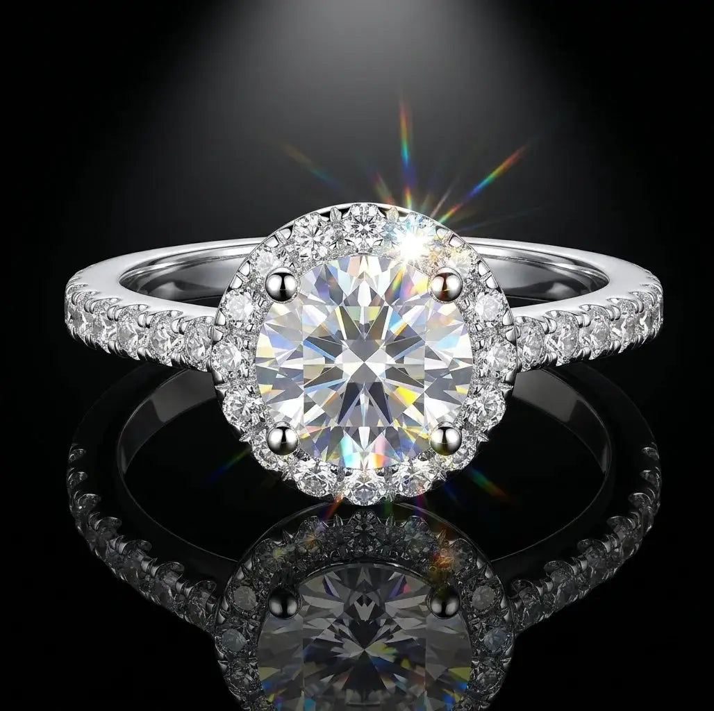 Round Moissanite Ring in Sterling Silver Classic — product view 1