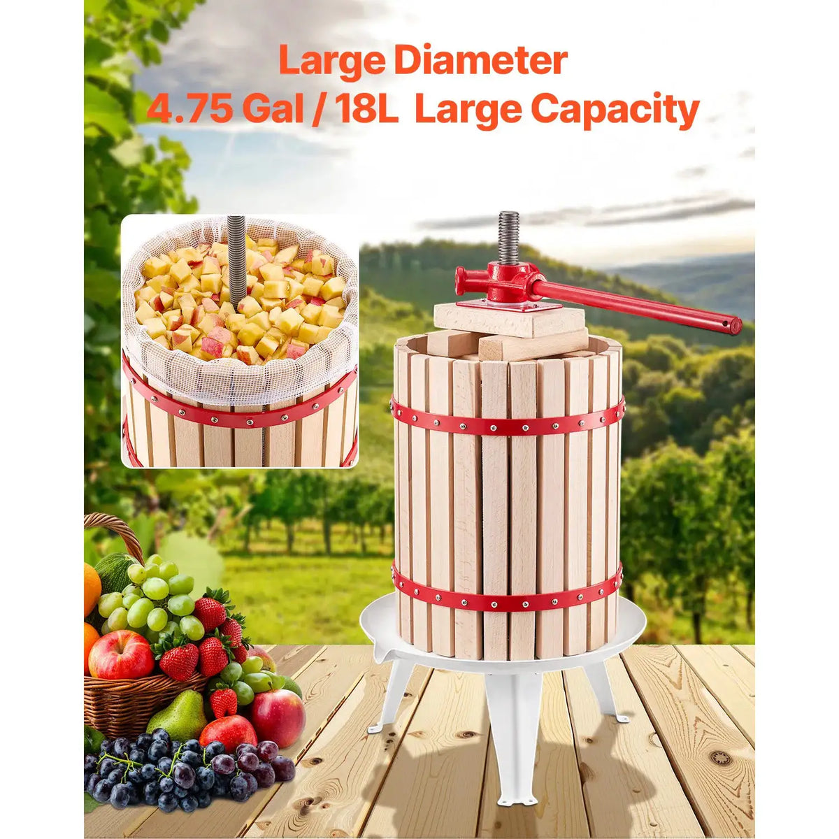 SucceBuy Fruit Wine Press Solid Wood Basket w/ Blocks Heavy — product view 5