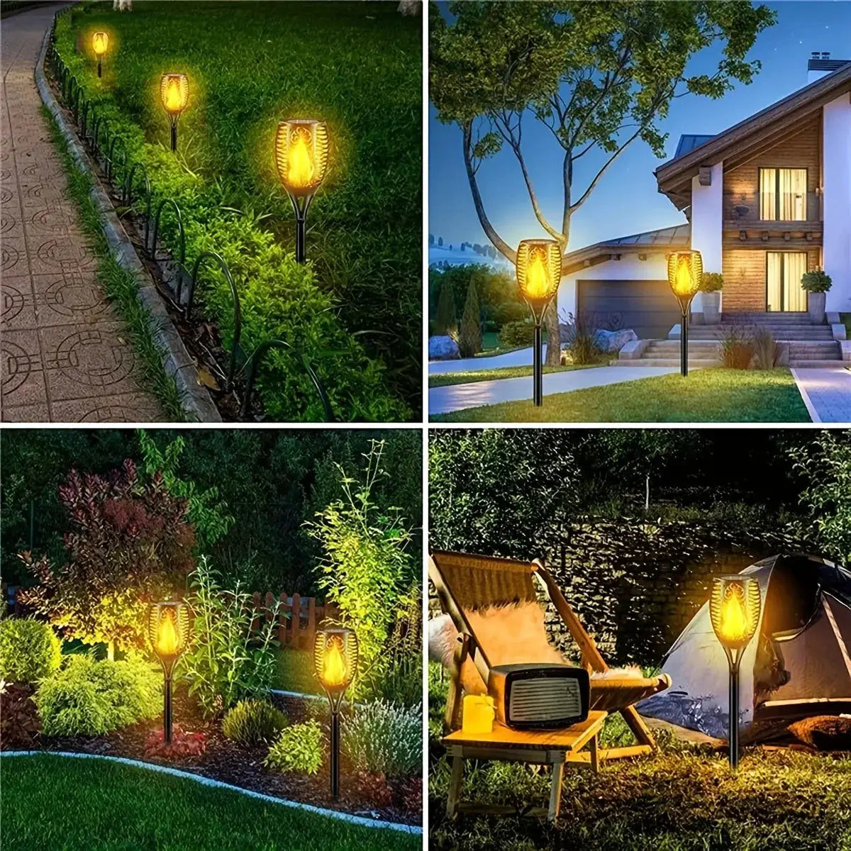 12 LED Solar Flame Torch Light Flickering Waterproof Lamp