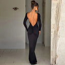 Hugcitar Backless Long Sleeve Bodycon Maxi Dress Solid Prom Party Y2K Night Glow