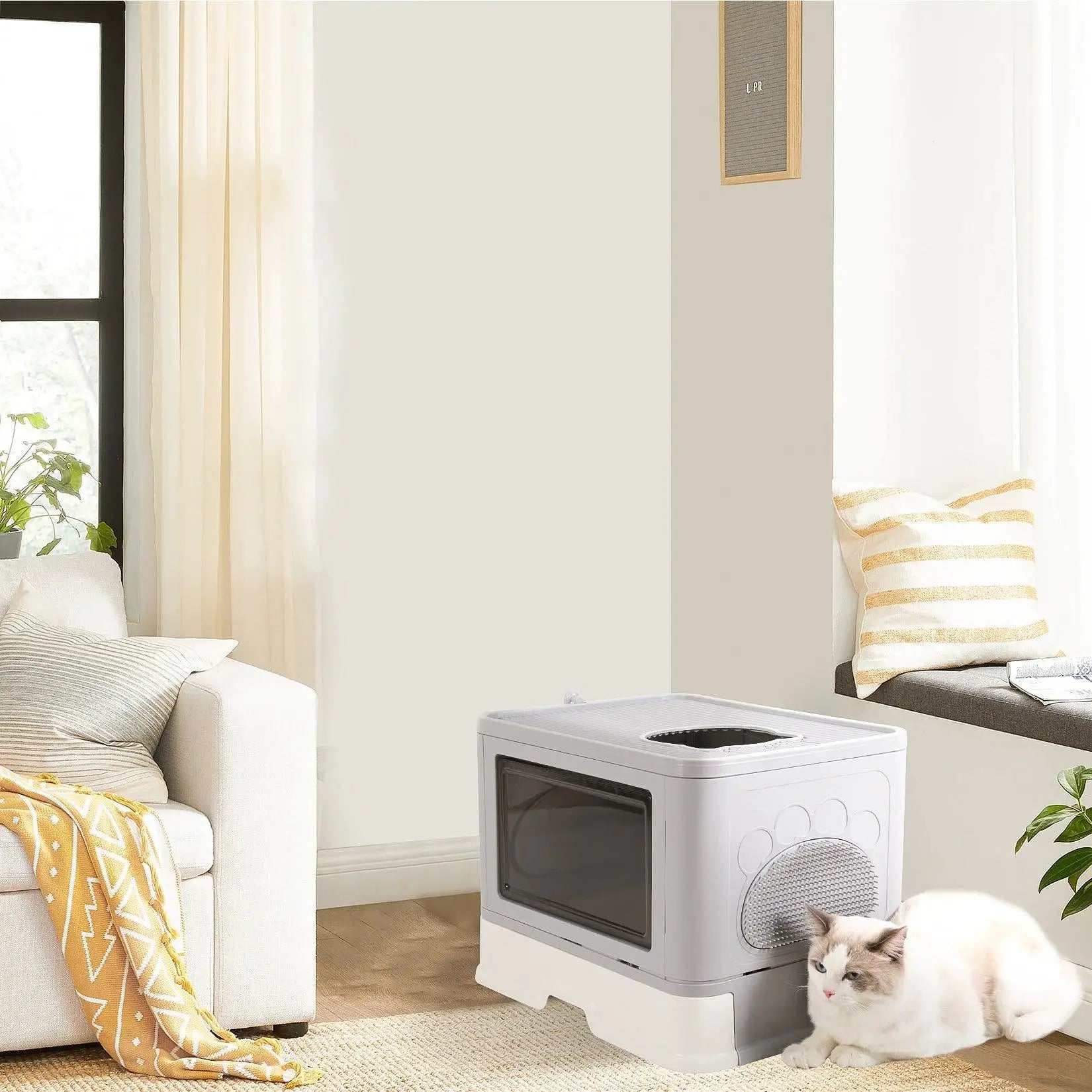 Cat Litter Box Fully Enclosed And Foldable Top Entry