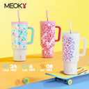 Meoky 40oz Tumbler Handle Straw Stainless Steel Cup Gift