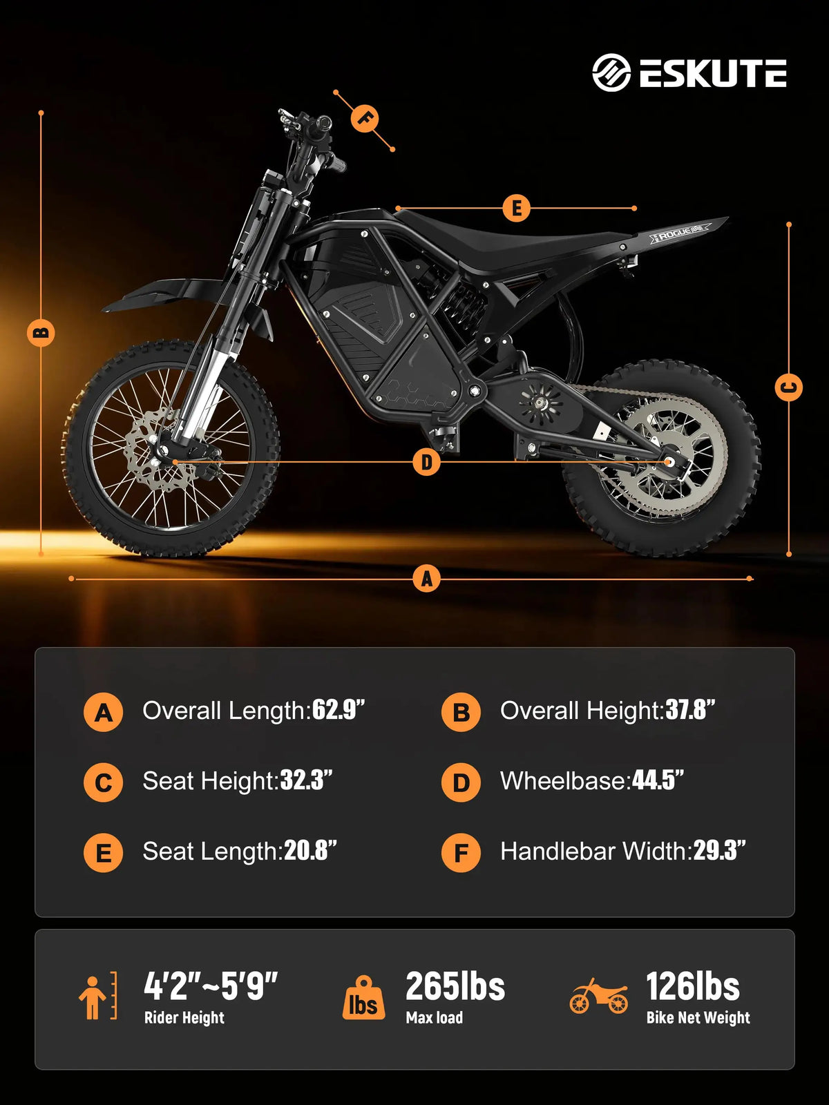 ESKUTE Nova Mini Electric Dirt Bike for Teens Adults, Mid-Drive Motor , Electric Motorcycle 48V23Ah Battery, 53-Mile Range, 38-46mph, Hydraulic Nitrogen Dual Shock Absorbers, UL2272 Certificated