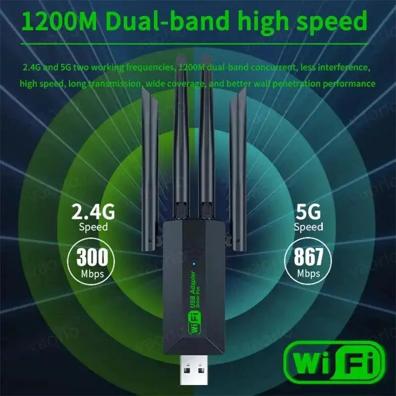 1200Mbps Dual Band USB WiFi Adapter 2 4GHz 5GHz Dongle