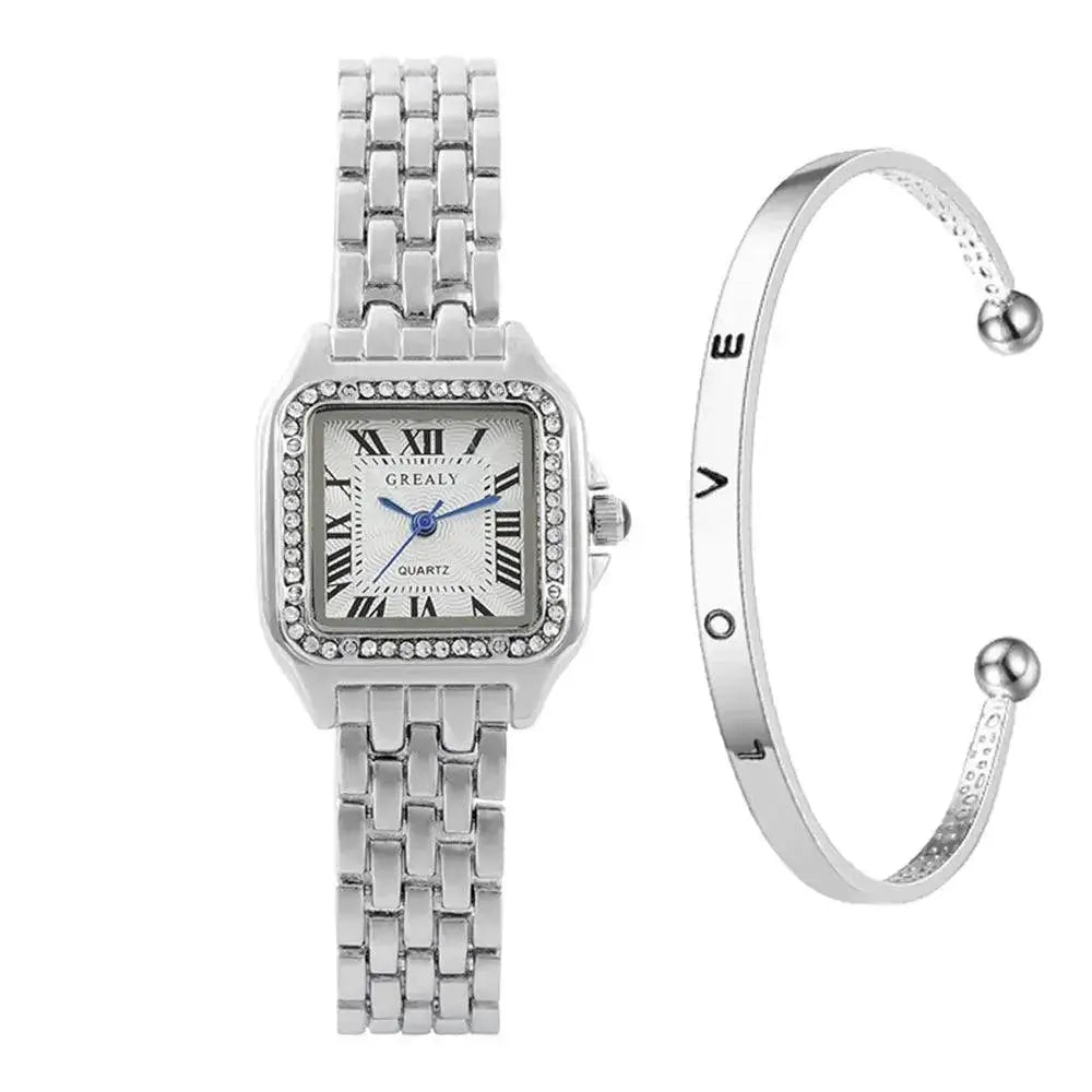 Golden Square Roman Scale Watch Luxury Timepiece For Women