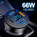 66W USB Car Charger with PD Quick Charge 3.0 Fast Charging