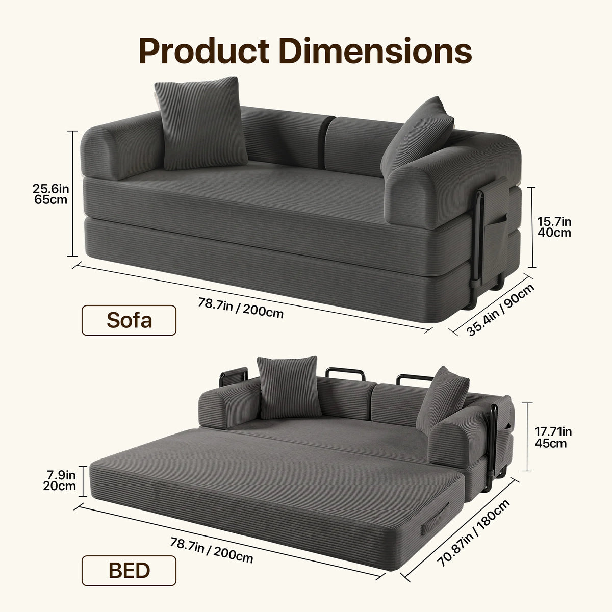 Sofa Bed Folding Convertible Compressed High-Density Foam — product view 8