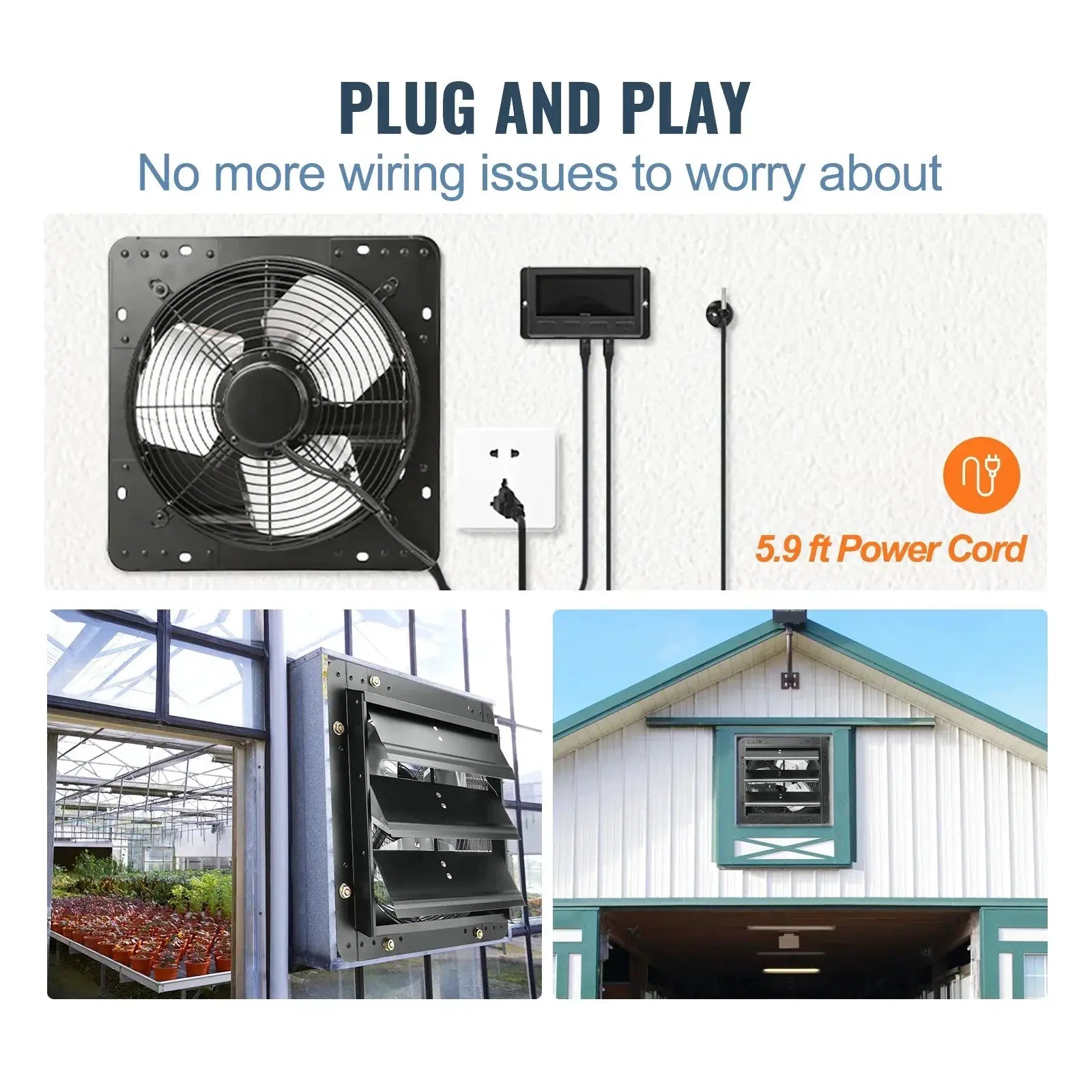 VEVOR Shutter Exhaust Fan 12 Inch Humidity Controller