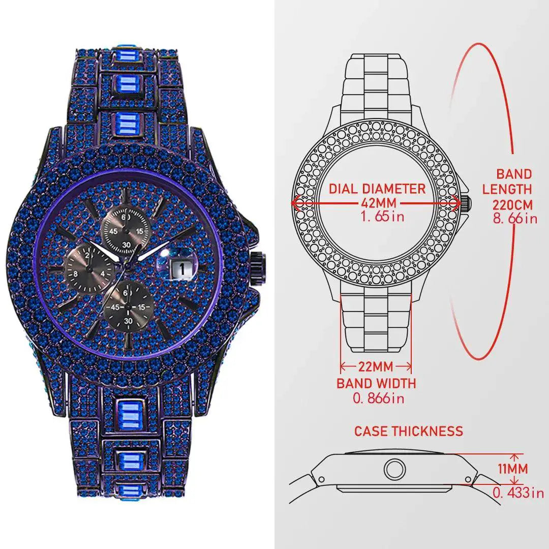 Blue Diamond Watch Hip Hop Fashion Timepiece Luxury