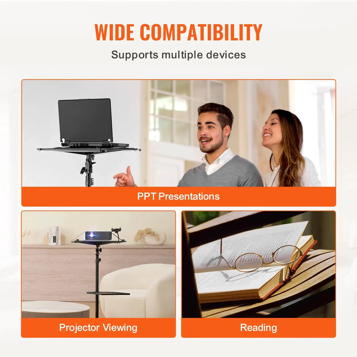 SucceBuy Portable Projector Tripod Stand Adjustable Height w/ Tray & Gooseneck Phone Holder for Outdoor Movies Home Office Stage
