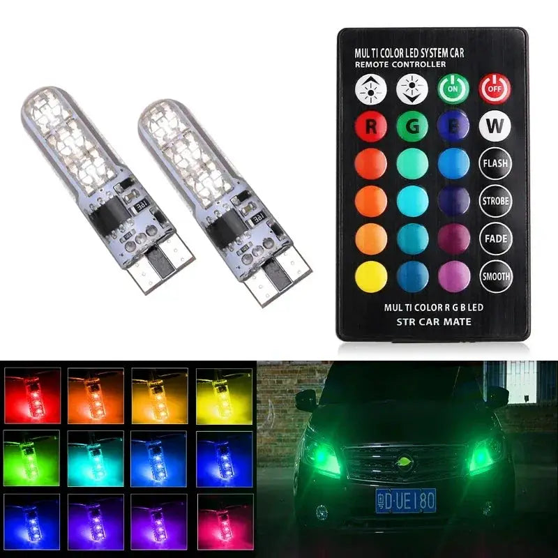 2x T10 W5W 501 Car Wedge Side Light RGB Waterproof Bulb