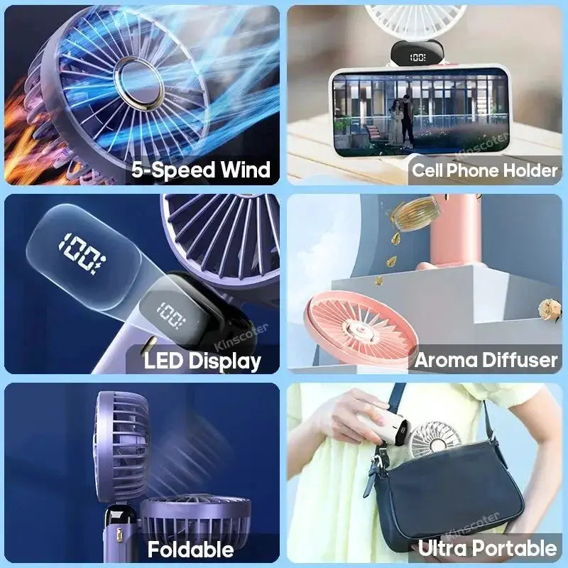 Usb Handheld Mini Fan Foldable Portable Neck Hanging Fan - OurLum.com