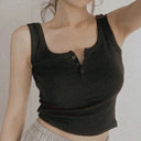 Tank Top for Women Ribbed Button Down Sleeveless Blouse