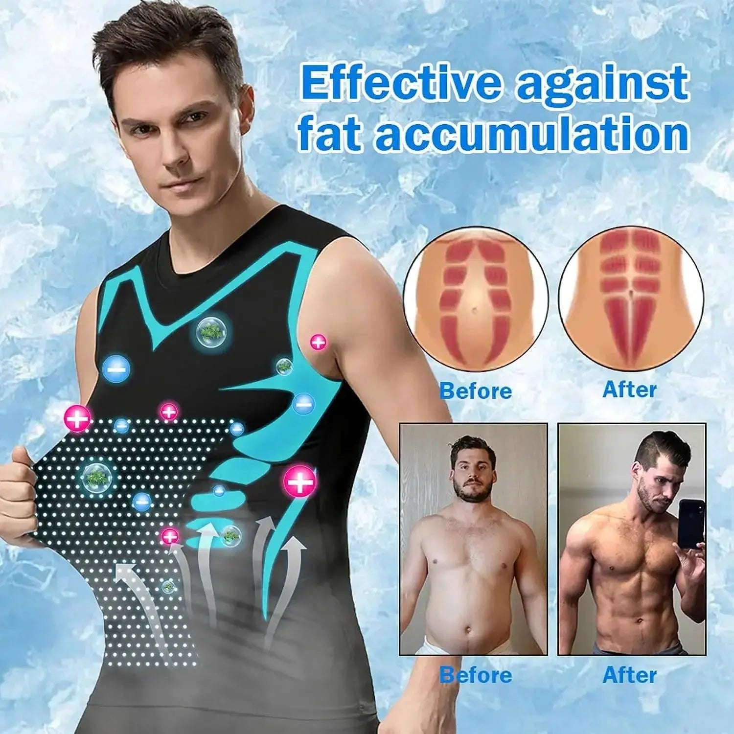 Mens Ionic Slimming Compression Vest Ice Silk Body Shaper