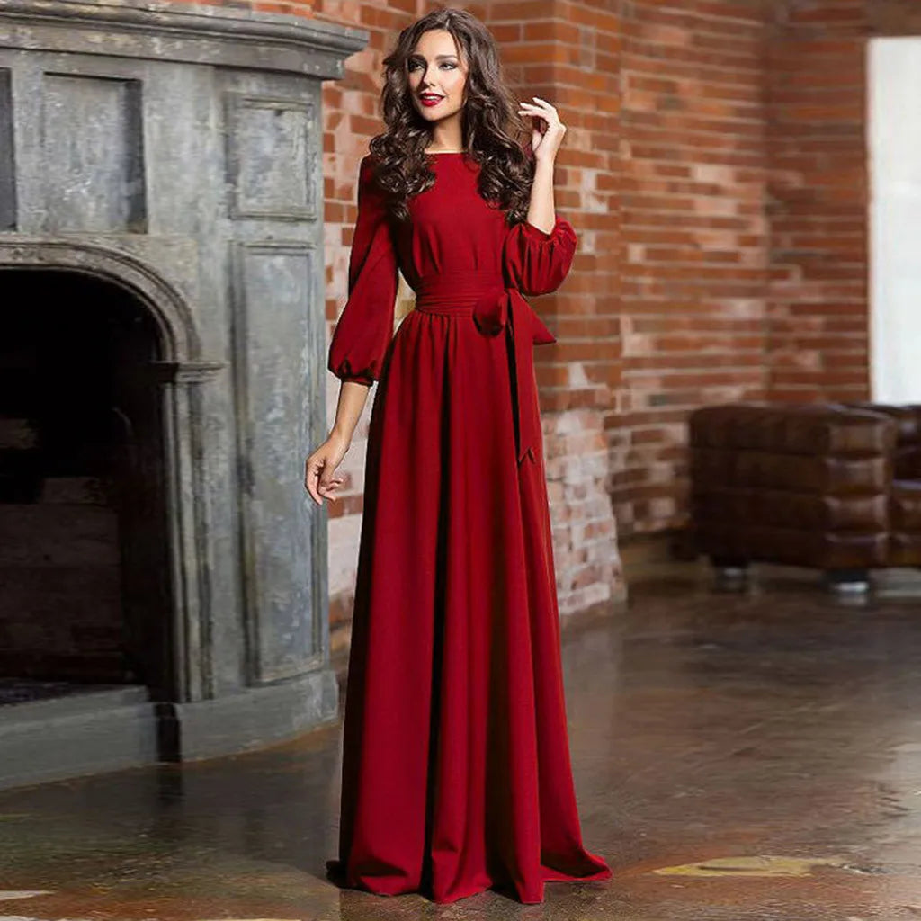 Belted Vintage Flare Formal Dress