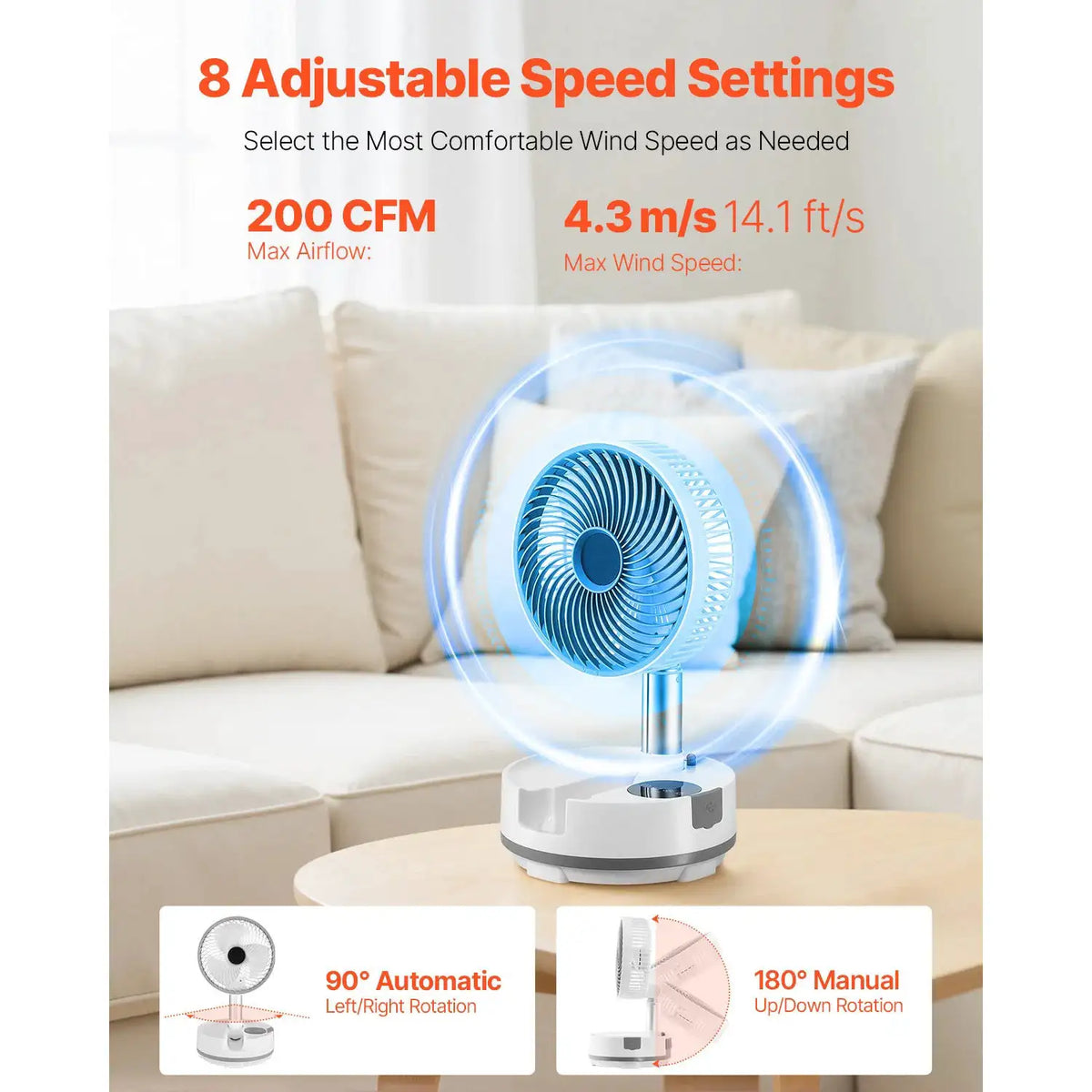 SucceBuy Foldable Rechargeable Oscillating Battery Operated w — product view 4