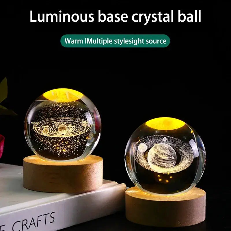 Luminous Crystal Ball LED Night Light Saturn Table Lamp USB