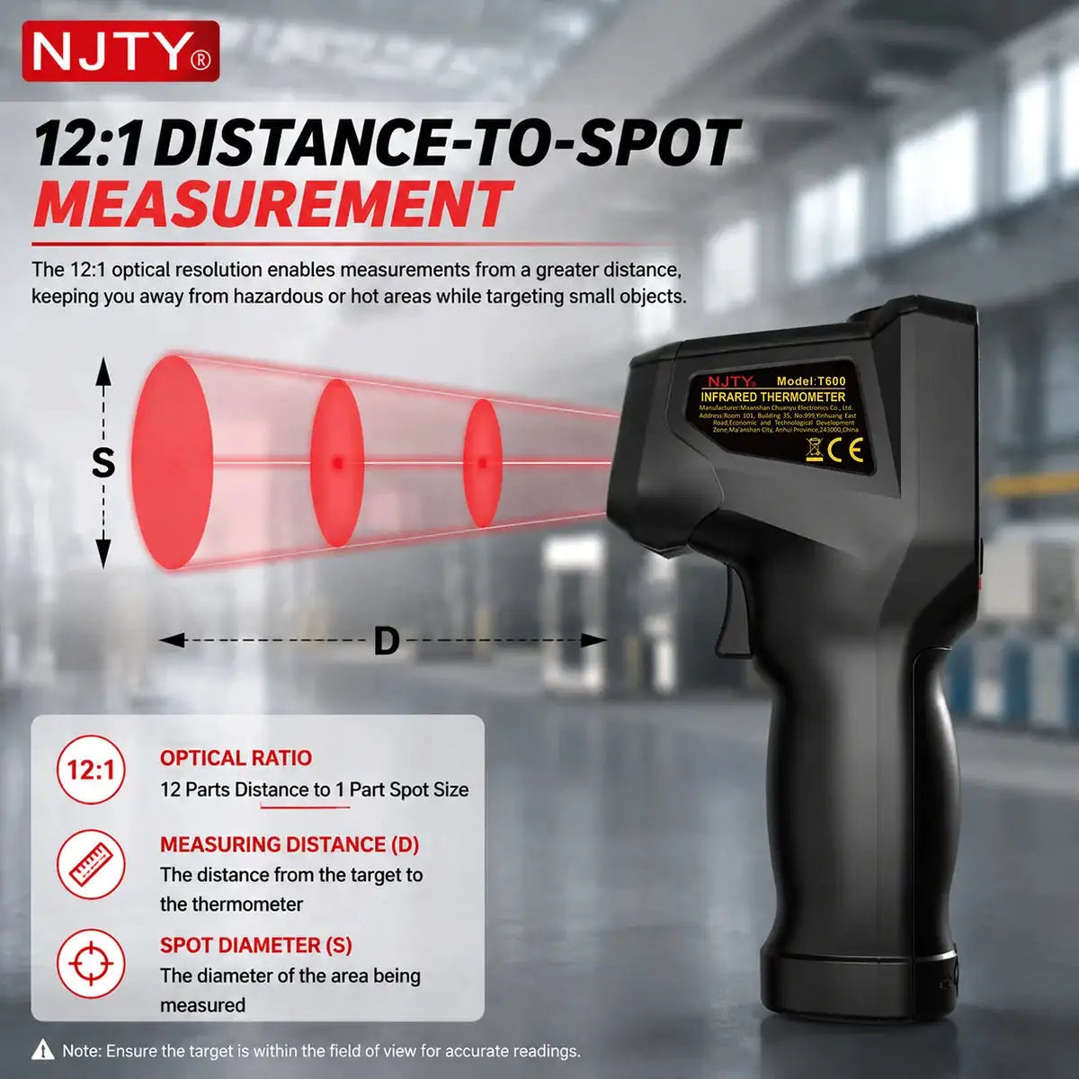 T600 T600A Digital Non-Contact Infrared Laser Thermometer Temperature Gun -50~600°C 12:1 D:S Backlit LCD Industrial HVAC Cooking