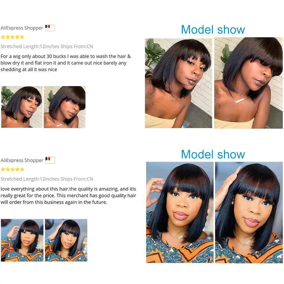 Brazilian Human Hair Bob Wig With Bangs Premium Quality