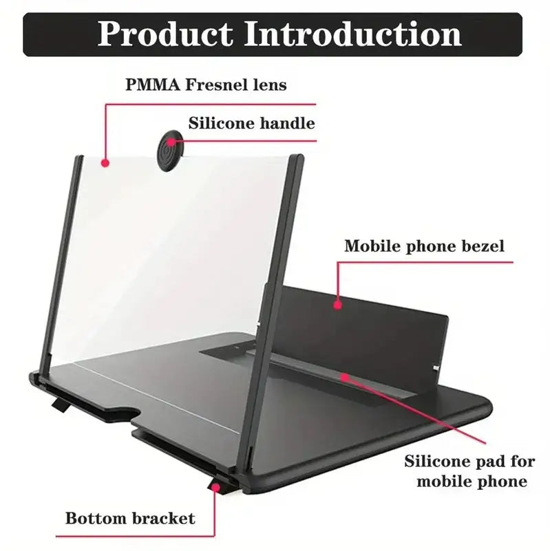 3D HD Phone Screen Amplifier Projector, Foldable Stand for Movies Videos Games, Compatible with All 10 Inch Smartphones