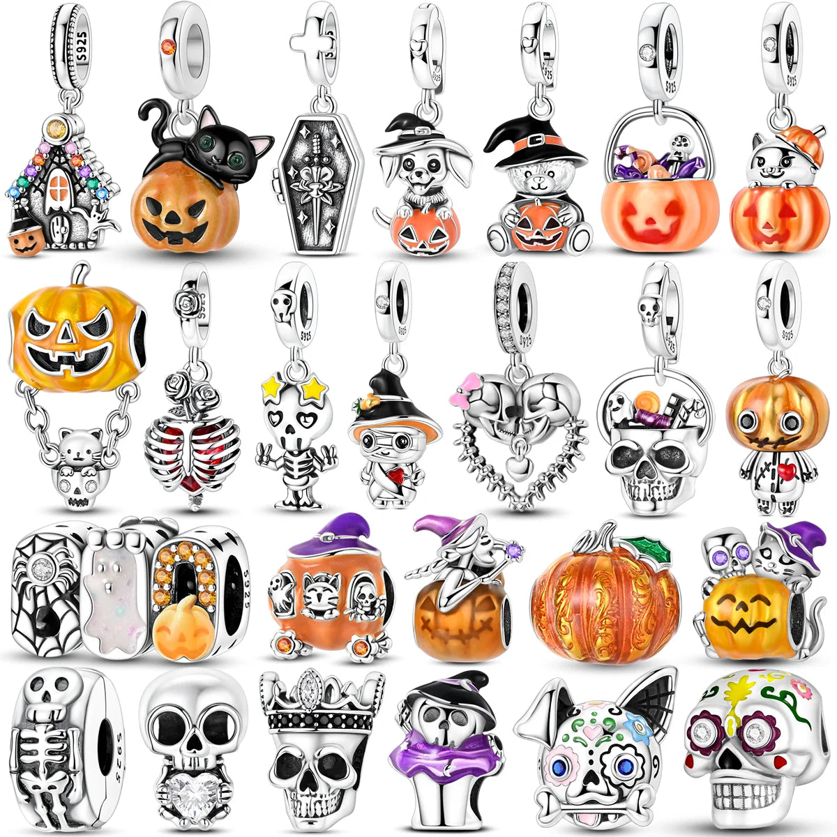 Halloween Skull Charm Bead Sterling