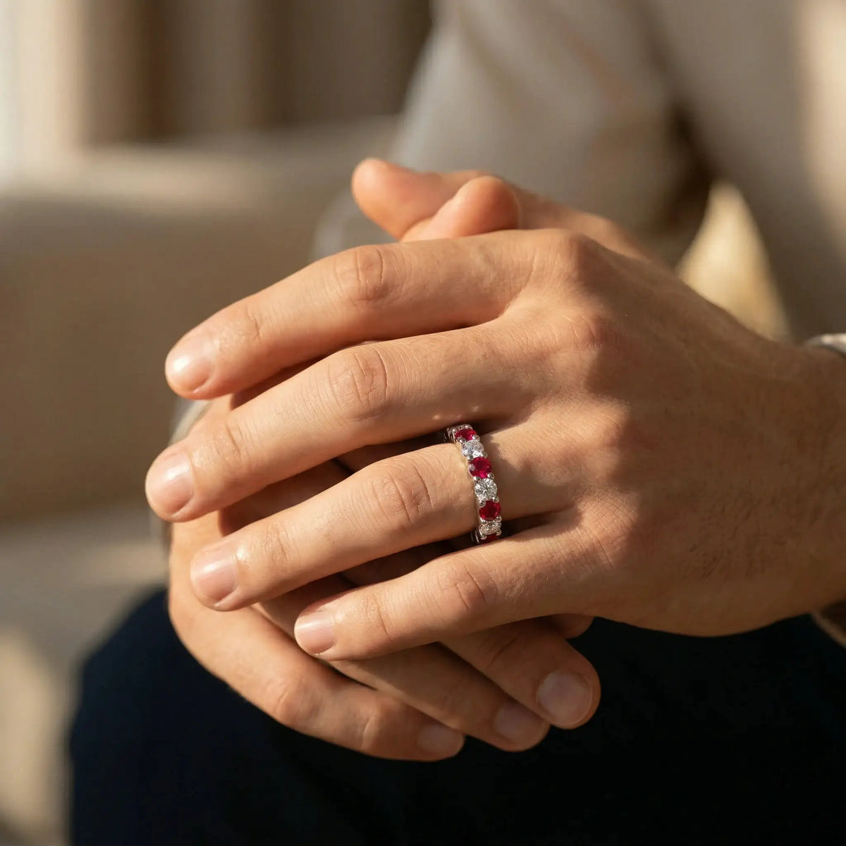 Moissanite Ring in Sterling Silver Ruby — product view 5