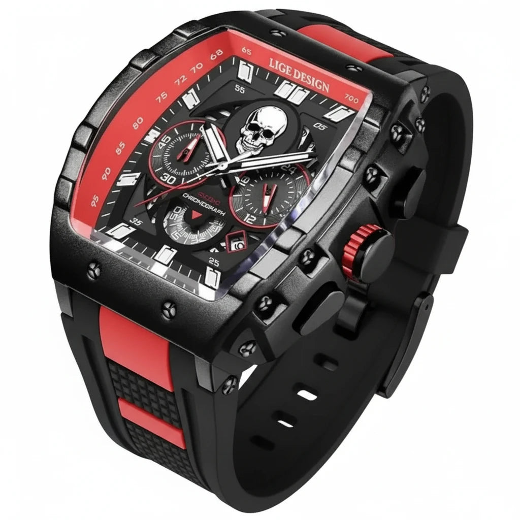 LIGE Skull Mens Chronograph Watch Stylish Quartz Wristwatch — product view 1