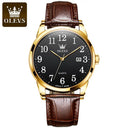 Olevs Men Leather Strap Quartz Watch