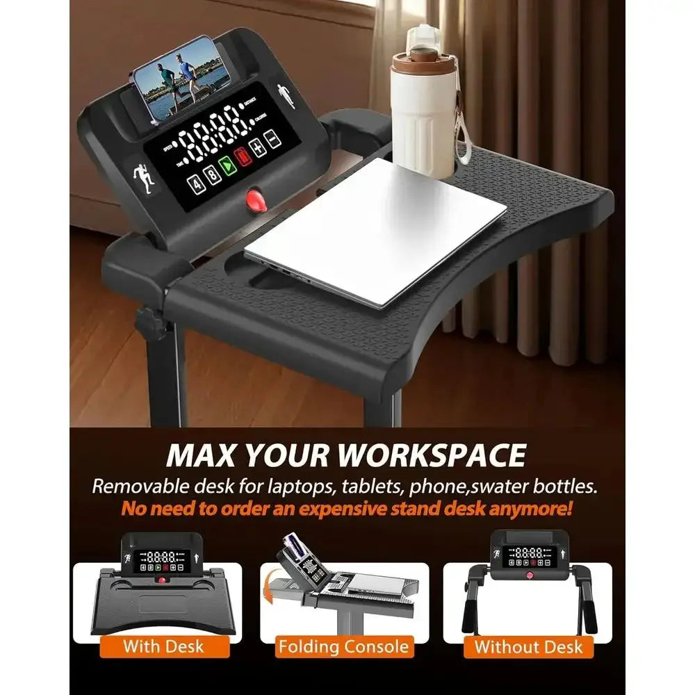 Portable 12% Incline Walking Pad Treadmill with Handle, Desk and Compact Design for Small Spaces